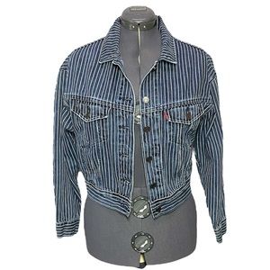 Levi’s Slouch Trucker Jacket Pinstripe Sz XS Jean Denim 1980’s Stranger Things